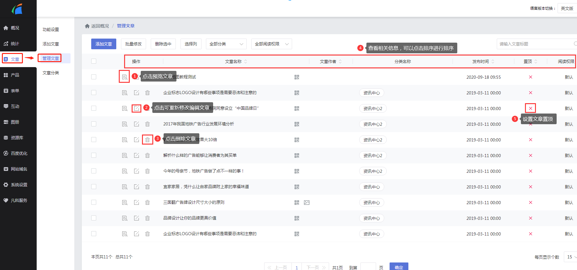管理文章功能介绍